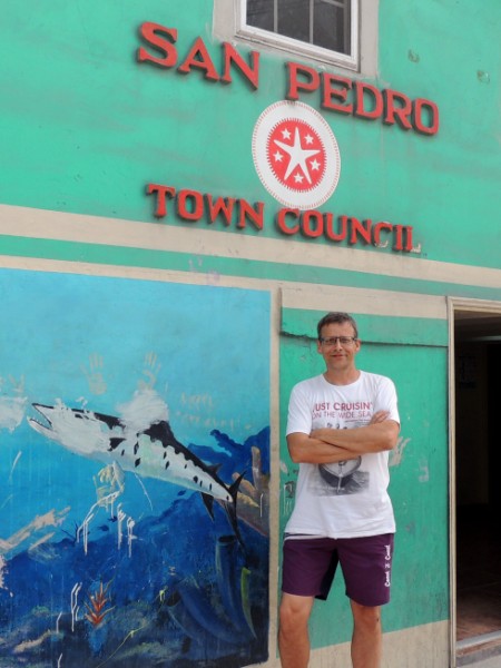As you can see, there are sharks in the City Hall building, Caye Caulker San Pedro, Belize