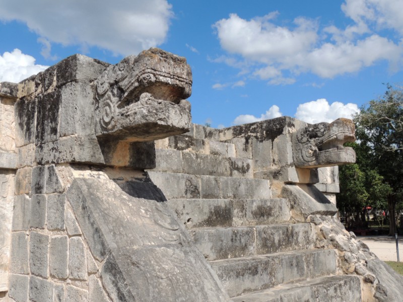 Giant Kukuclan heads, Chichen Itza, Mexico