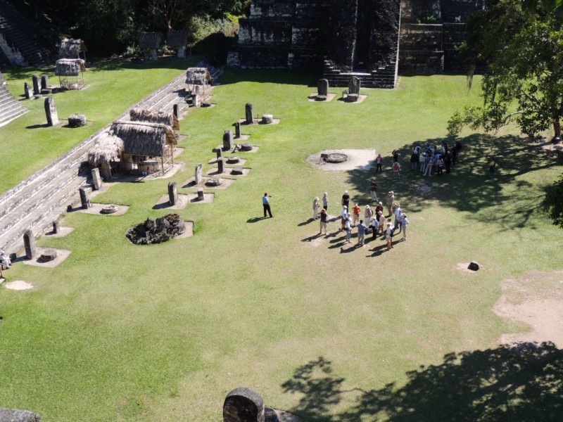 Tourists on the Grand Square, Tikal, Guatemala