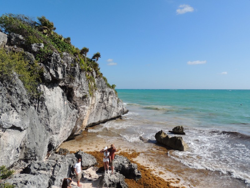 Steep rocks prevent access from the sea, Tulum, Mexico