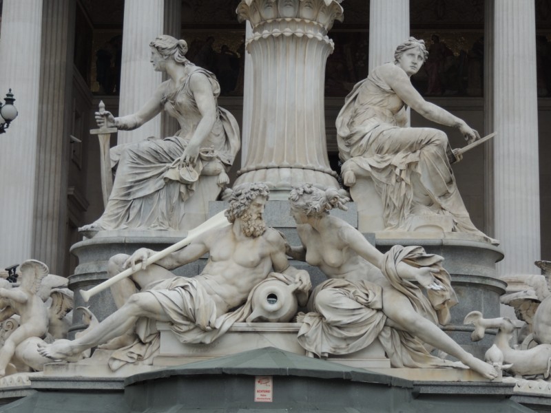 Sculptures on the fountain of Pallas Athena, Vienna, Austria