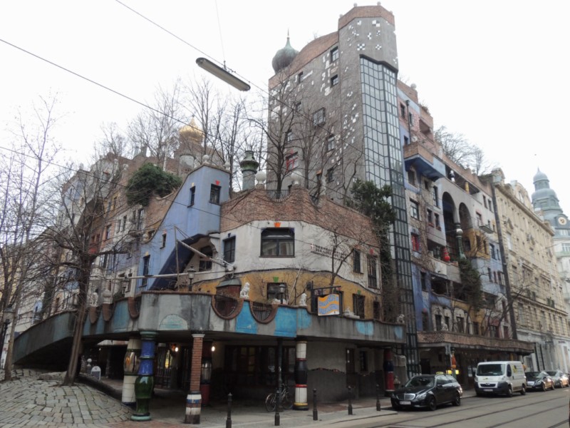 Hundertwasser Haus breaks all rules of architecture, Vienna, Austria